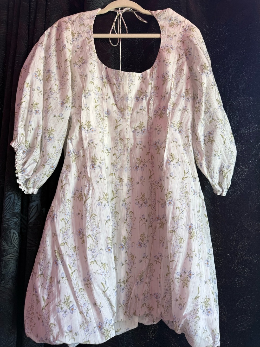 Brock Collection x H&M Floral Puff Sleeve Tie Back Dress Size M Cottagecore